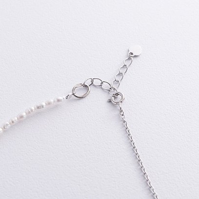 Серебряный браслет на ногу (культ. пресн. жемчуг, фианиты) 905-01603 №4