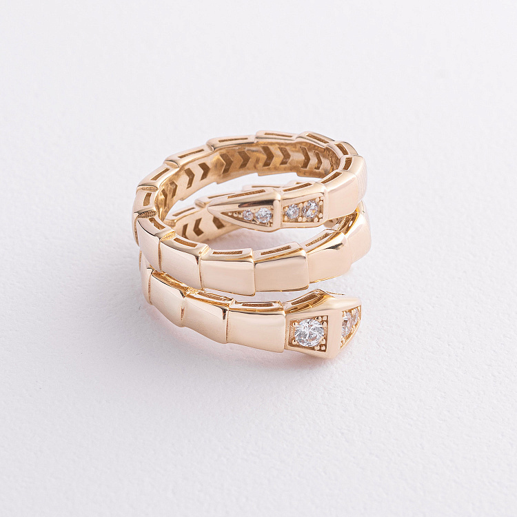 Кольцо "Змея" в желтом золоте (фианиты) к08401 от ювелирного магазина Оникс - 2