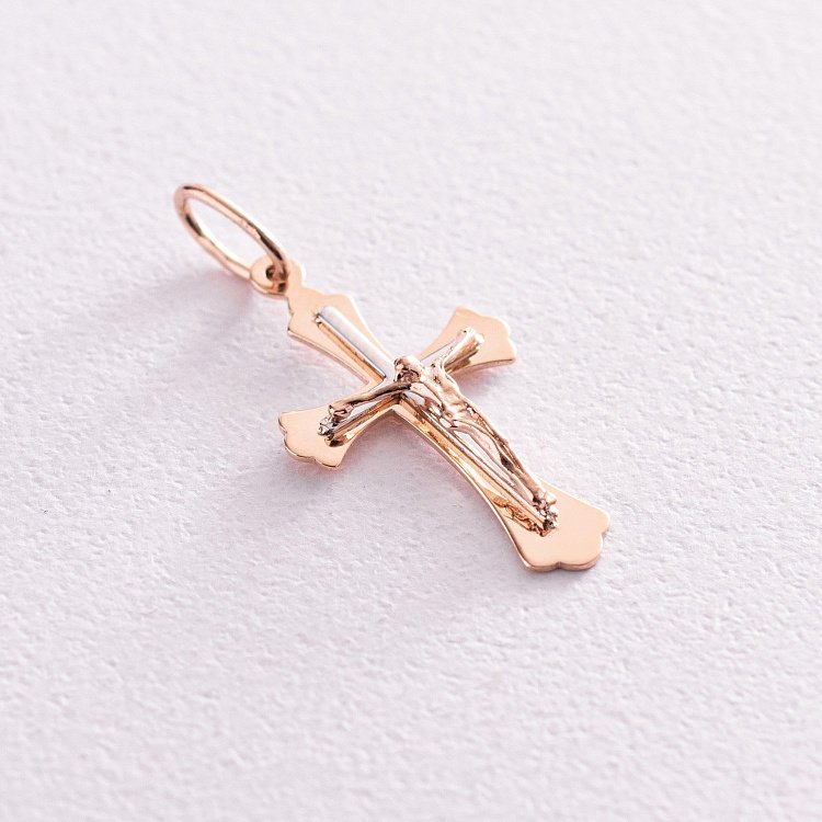 Золотой православный крестик "Распятие. Спаси и сохрани" п03642 от ювелирного магазина Оникс