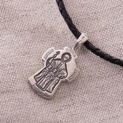 Серебряный православный крест "Процветший Крест. Святые мученицы Вера, Надежда, Любовь и мать их София" 13440 №4