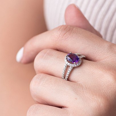 Серебряное кольцо с аметистом и фианитами 1351/1р-AMET №3