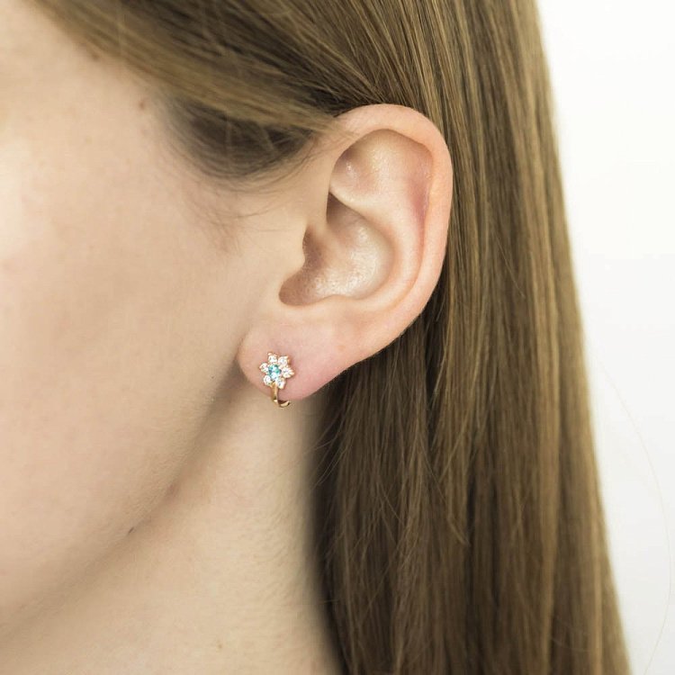 Золотые детские серьги "Цветочки" с фианитами с03530 от ювелирного магазина Оникс - 4