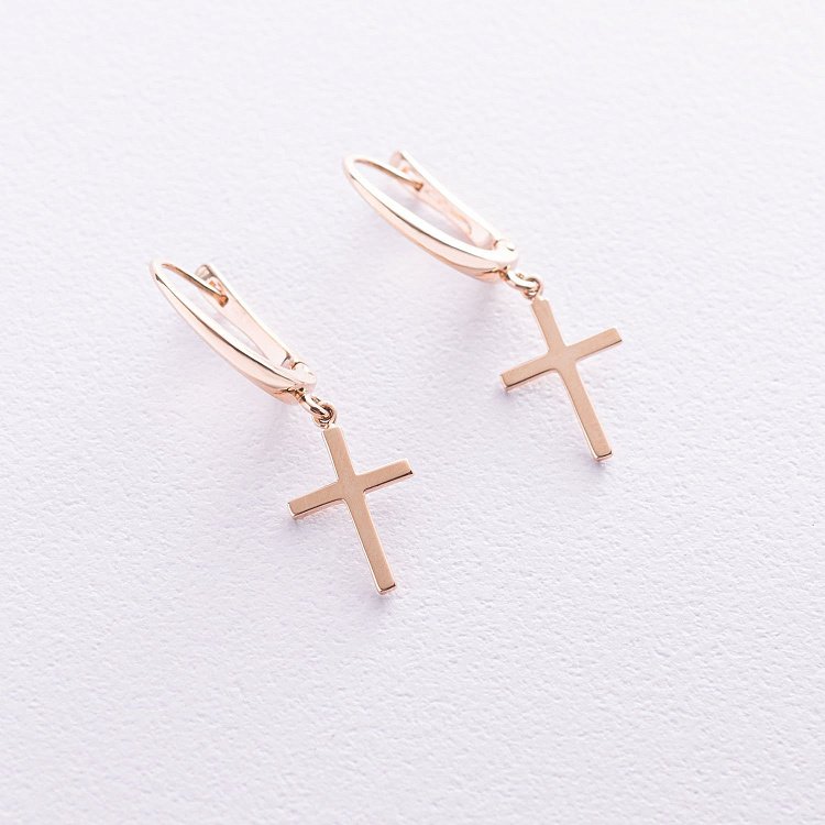 Сережки "Хрестики" в червоному золоті с07005 від ювелірного магазину Онікс - 2