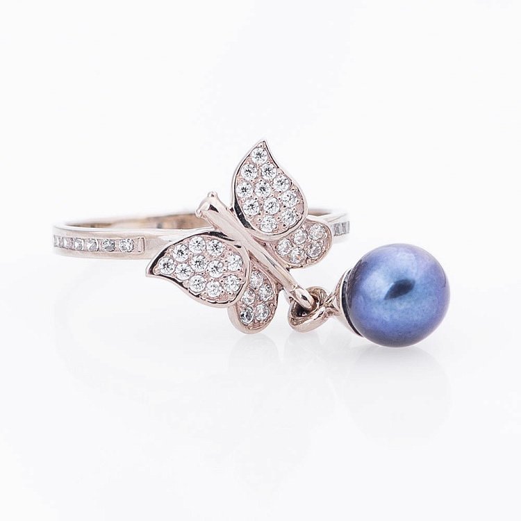 Золотое кольцо "Бабочка" с жемчугом и фианитами 02-0702.0.2320 от ювелирного магазина Оникс