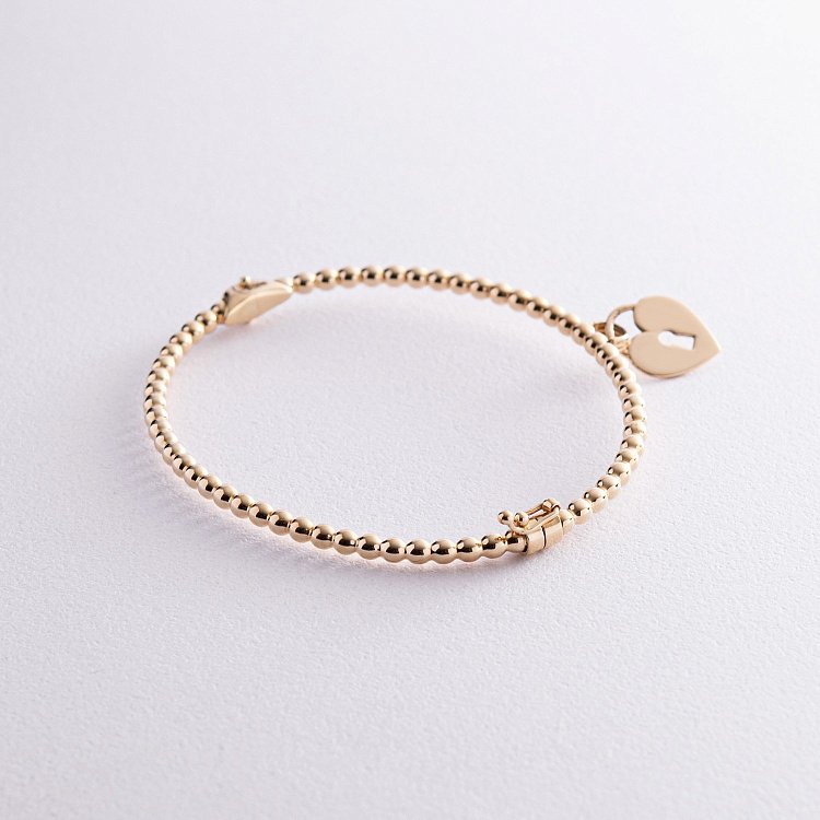 Жесткий золотой браслет "Сердечко" б02775 от ювелирного магазина Оникс - 4