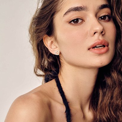 Серебряные серьги - пусеты "Сердечки" с фианитами OR121210 №2