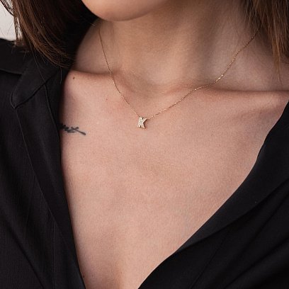 Кольє з буквою "В" в жовтому золоті (фіаніти) кол01165В №14