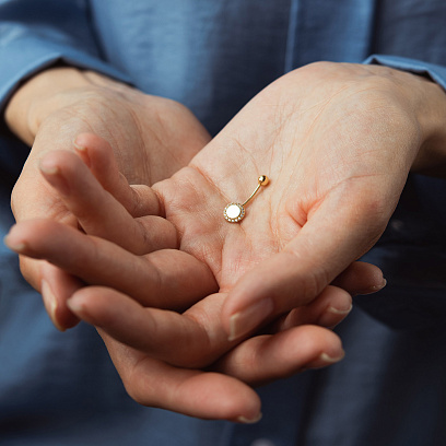 Золотой пирсинг в пупок с фианитами пир00253 №2