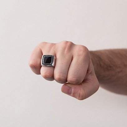 Золота чоловіча печатка (онікс, фіаніт) к06084 №2