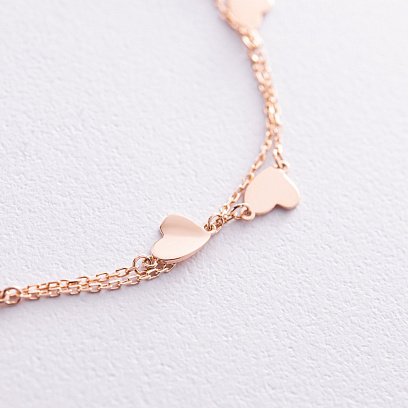 Подвійний золотий браслет "Сердечки" б05114 №2