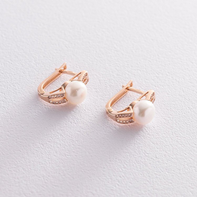 Золотые серьги (жемчуг и фианиты) с04993 от ювелирного магазина Оникс