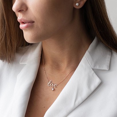 Золотое колье "Love" с сердечком кол01118 №2