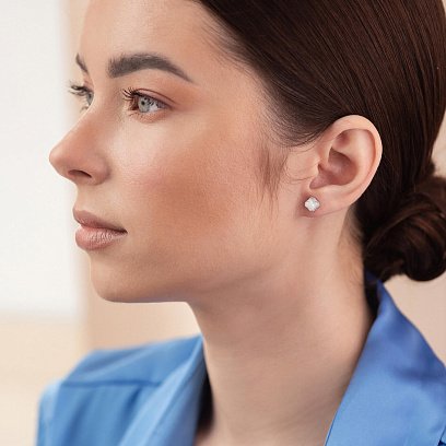 Срібні сережки - пусети "Конюшина" з перламутром mini 123294 №6