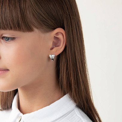 Дитячі срібні сережки "Метелики" (емаль) 123089