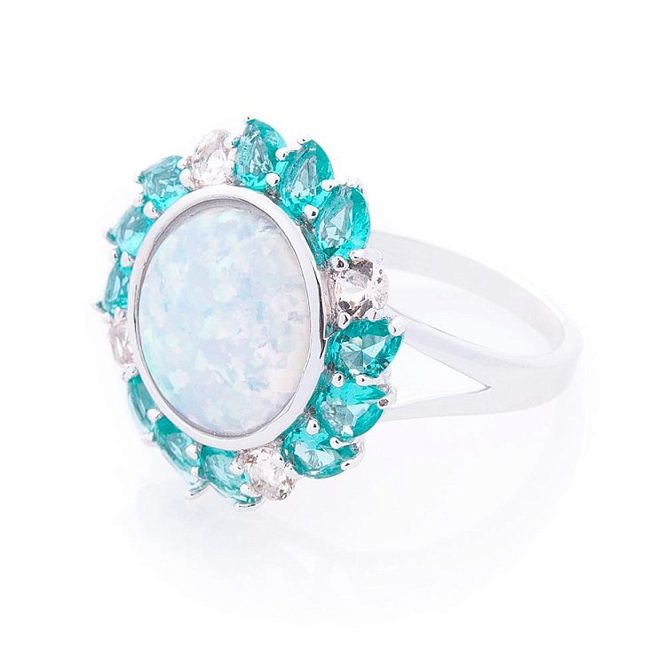 Срібний перстень (ім. опал, фіаніт) 112170 від ювелірного магазину Онікс - 1