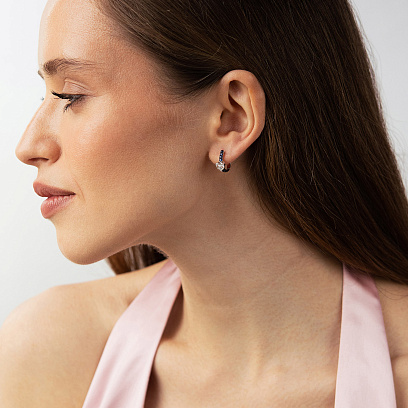 Сережки "Сердечки" у білому золоті (діаманти, сапфіри) сб0698va №5