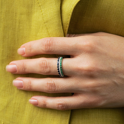 Кольцо в белом золоте (бриллианты, изумруды, сапфиры) кб0677lg №2