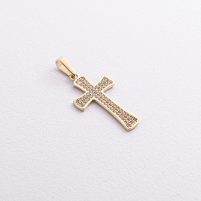 Хрестик у жовтому золоті (фіаніти) п04026