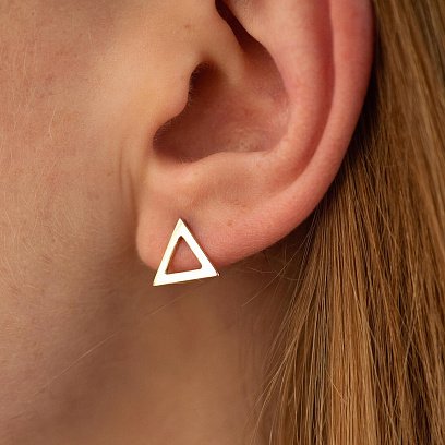 Золотые серьги - пусеты "Треугольники" с06696 №3