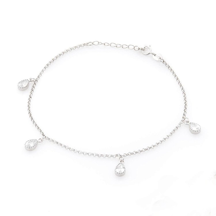 Серебряный браслет на ногу с фианитами 141239 от ювелирного магазина Оникс