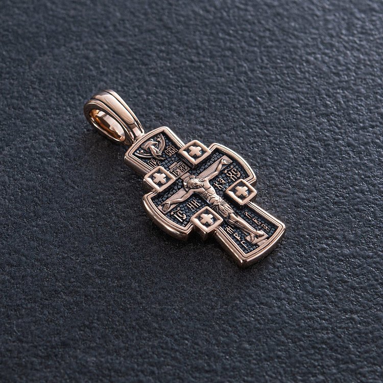 Золотий хрест "Розп'яття Господнє. Ангел Охоронець" п02645 від ювелірного магазину Онікс