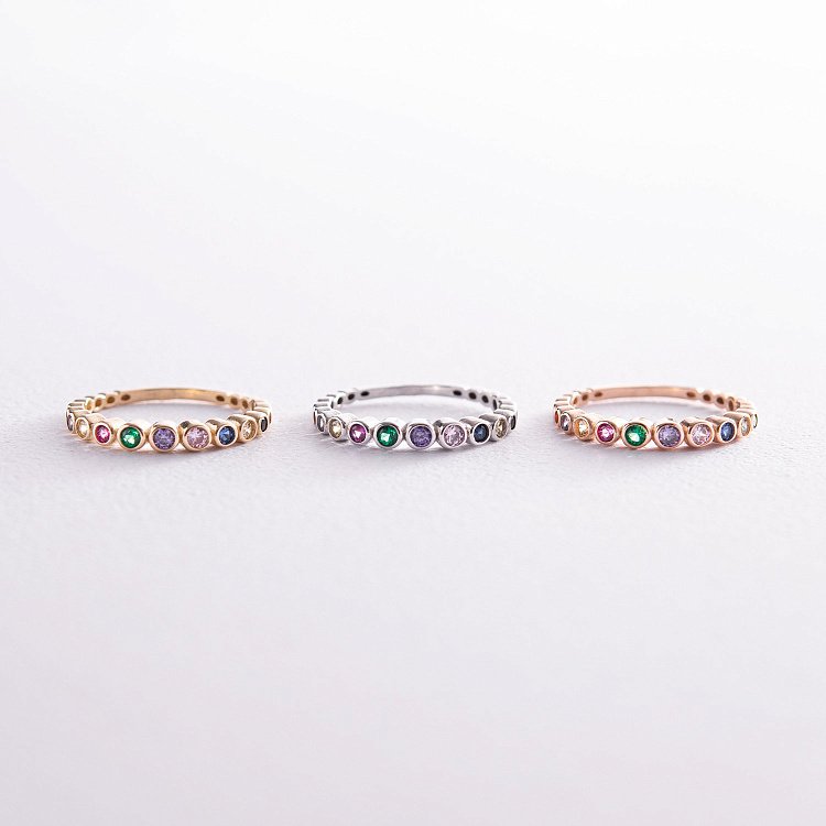 Каблучка з різнокольоровими фіанітами (червоне золото) к07133 від ювелірного магазину Онікс - 3