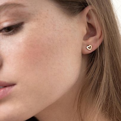 Сережки-пусети "Сердечка" в жовтому золоті с06947 №2