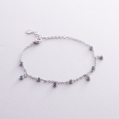 Срібне кольє з блакитними фіанітами 141638