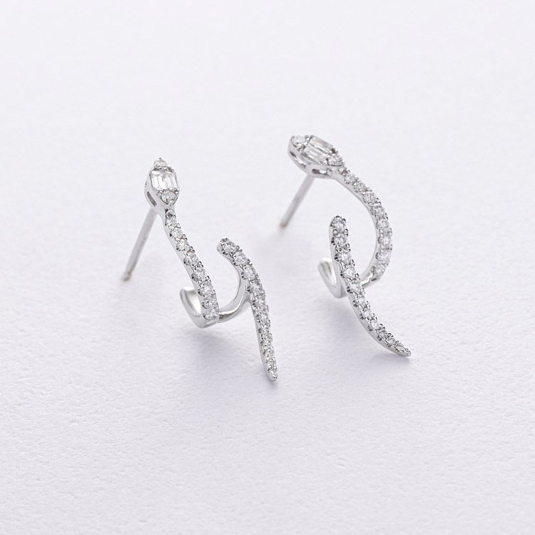 Золотые серьги - пусеты "Змеи" с бриллиантами сб0578ca от ювелирного магазина Оникс - 2