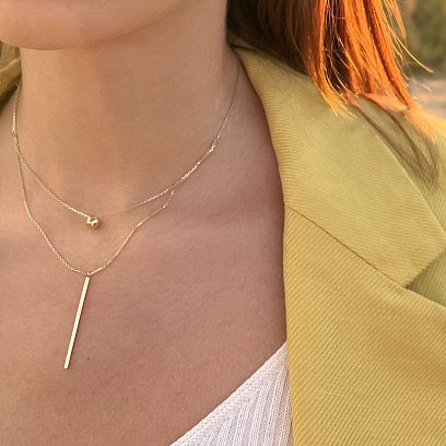 Двойное колье "Хлоя" с шариком в желтом золоте кол01891 №2