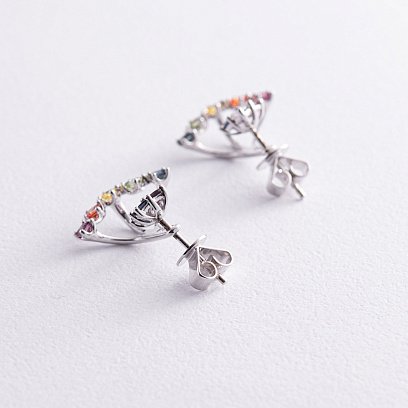 Золоті сережки - джекети 2 в 1 (різнокольорові сапфіри, діаманти) сб0454nl №4