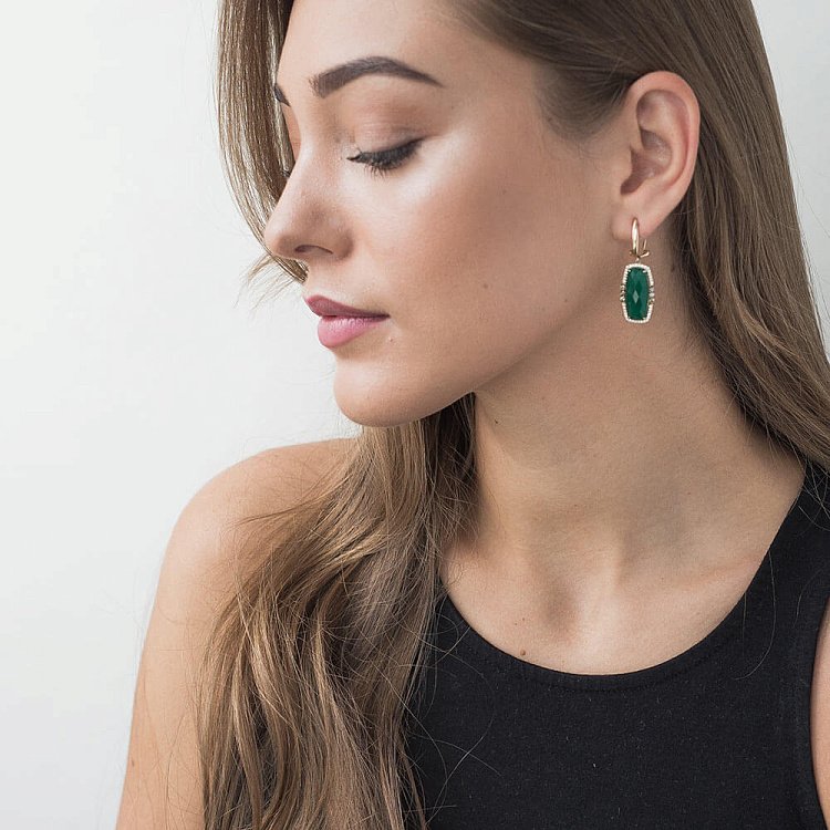 Золотые серьги с агатом и бриллиантами сб0063A1 - 4 Золотые серьги с агатом и бриллиантами сб0063A1 от ювелирного магазина Оникс - 4