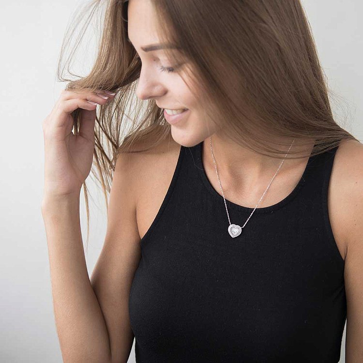 Серебряное колье "Сердце"с фианитами и перламутром 18326 от ювелирного магазина Оникс - 3