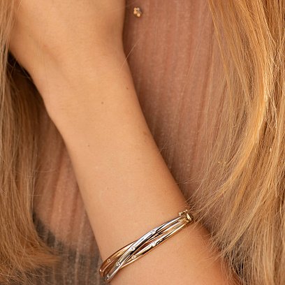 Жорсткий браслет з трьох кольорів золота (фіаніти) б04495 №2