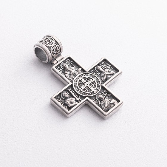 Серебряный крест "Иисус Христос с изображением святых" 7608 №2