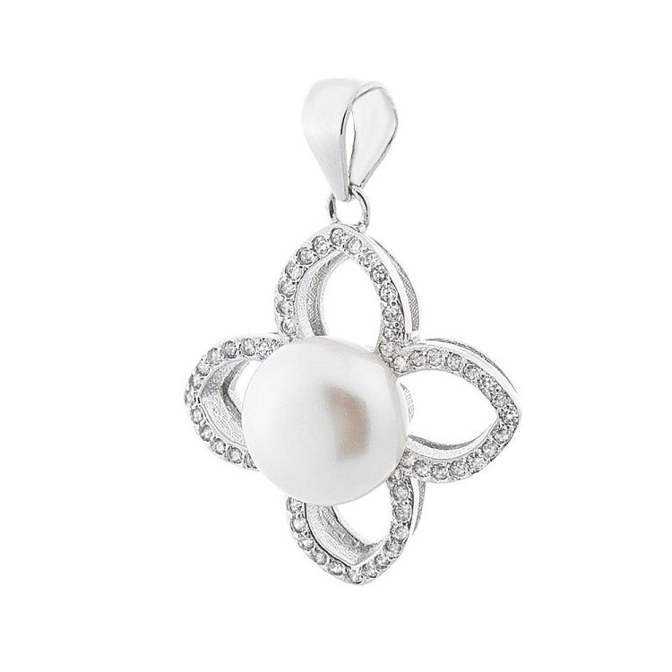 Срібний кулон "Конюшина" з культ. прісн. перлами і фіанітами 132283 від ювелірного магазину Онікс
