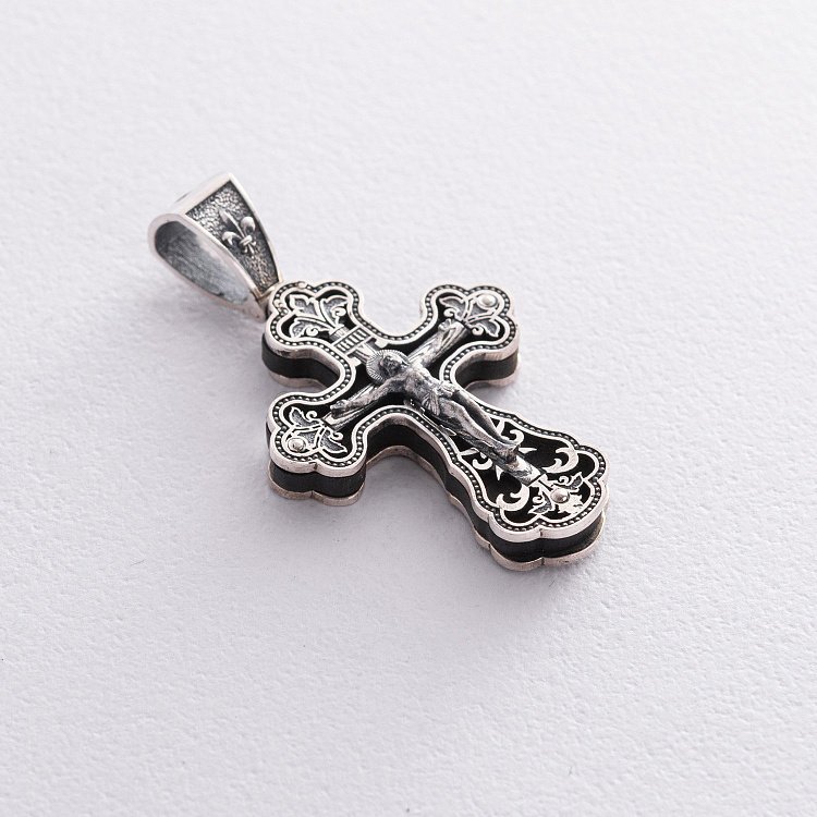 Серебряный крест "Распятие. Спаси и Сохрани" с эбеновым деревом mini 1071 от ювелирного магазина Оникс - 6