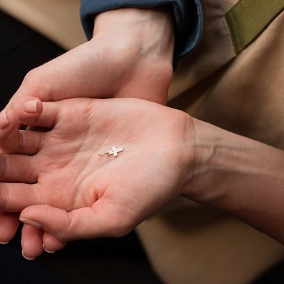 Золотий православний хрестик "Голгофський хрест. Спаси і Збережи" 240238 №2