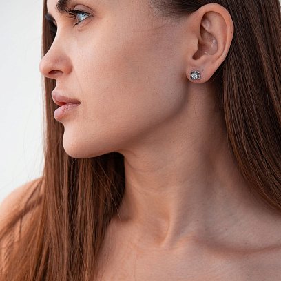 Золоті сережки - пусети "Квіточки" з фіанітами с04336 №2