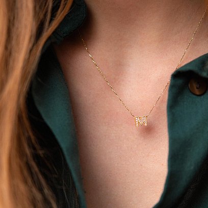 Кольє з буквою "М" в жовтому золоті (фіаніти) кол01165М №5