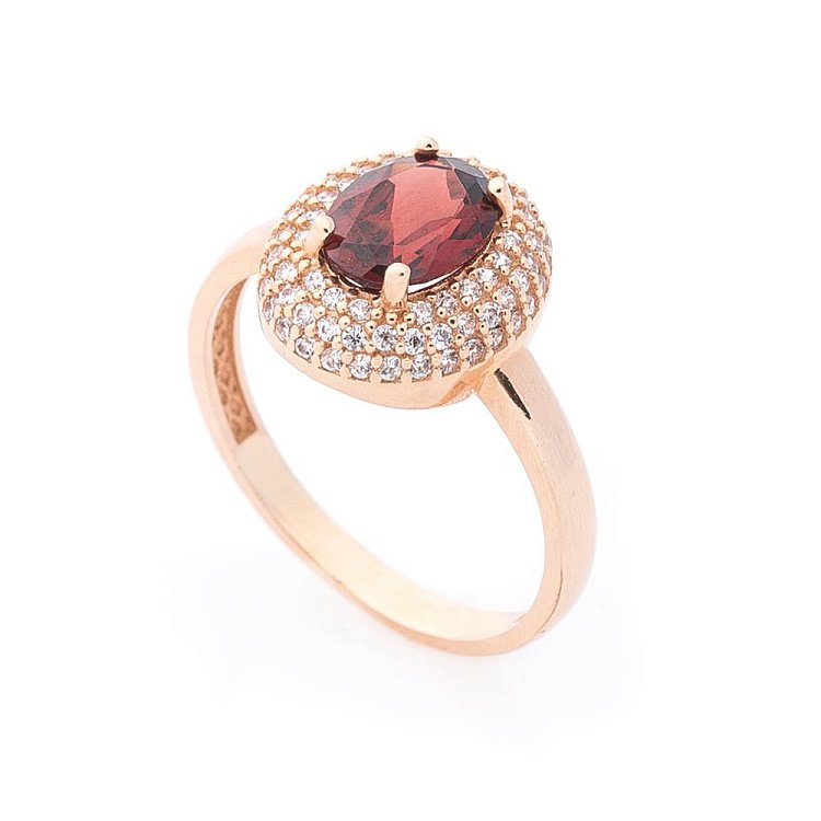 Золота каблучка (піроп, фіаніти) к04660 від ювелірного магазину Онікс