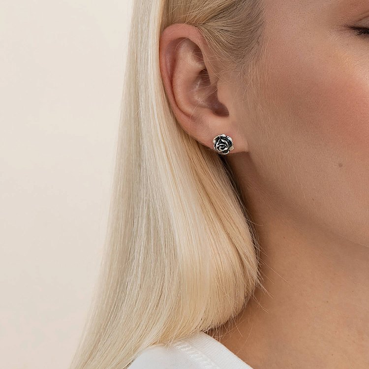 Серебряные серьги - пусеты "Розочки" 121953 от ювелирного магазина Оникс - 1