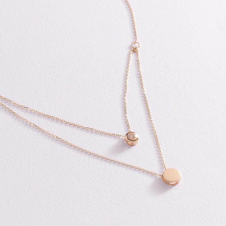 Колье "Маленький круг" с одним фианитом (желтое золото) кол01563 от ювелирного магазина Оникс - 1