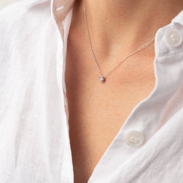 Колье с одним фианитом (белое золото) кол02278 от ювелирного магазина Оникс - 3