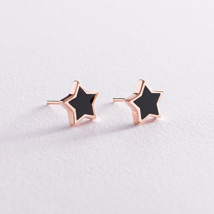 Золоті сережки - пусети "Зірочки" з емаллю с07587 від ювелірного магазину Онікс