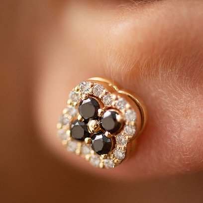 Золоті сережки - пусети "Конюшина" з діамантами 333843122 №4