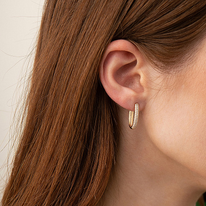 Золоті сережки "Овальні" з фіанітами с09463 №4