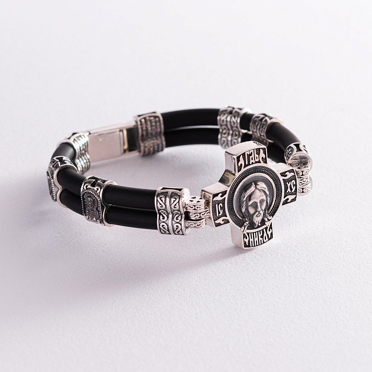 Серебряный православный браслет "Господь Вседержитель. Георгий Победоносец" 141601 от ювелирного магазина Оникс