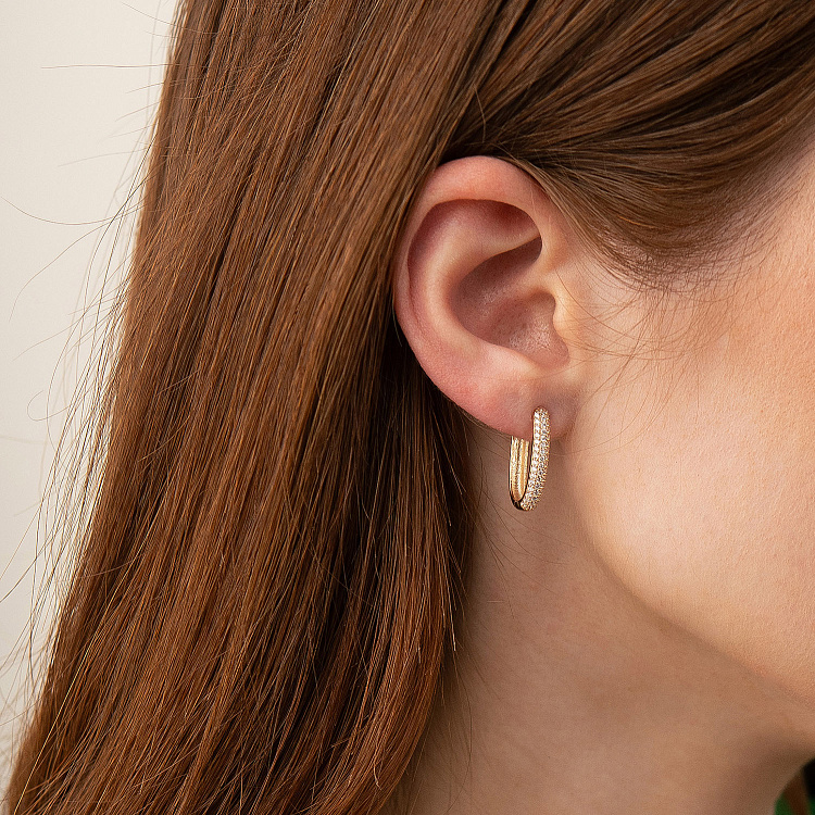 Золоті сережки "Овальні" з фіанітами с09463 від ювелірного магазину Онікс - 3