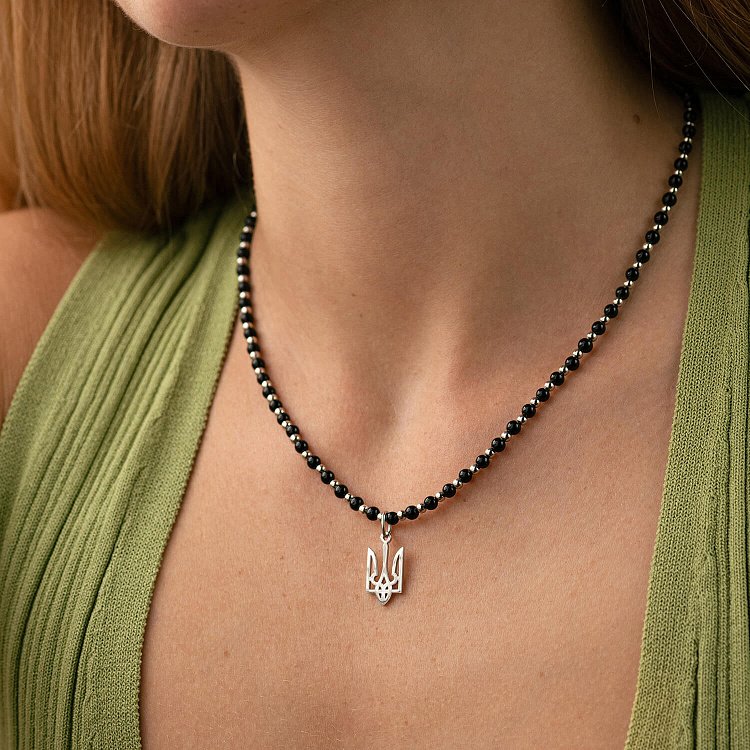 Серебряное колье "Герб Украины - Тризуб" с ониксом 1050 от ювелирного магазина Оникс - 2